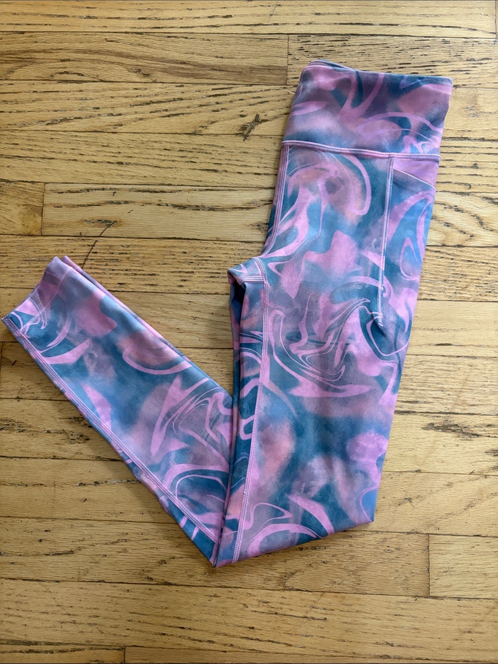 Athleta Girl High Rise “Stash Your Treasures” Tight Leggings Pink Marble Size L